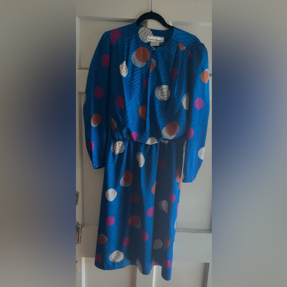 Vibrant Blue Dress with Polka Dots